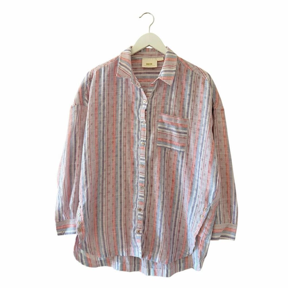 Anthropologie Maeve Breckenridge Button Down Shirt Stripes Oversized Lightweigh